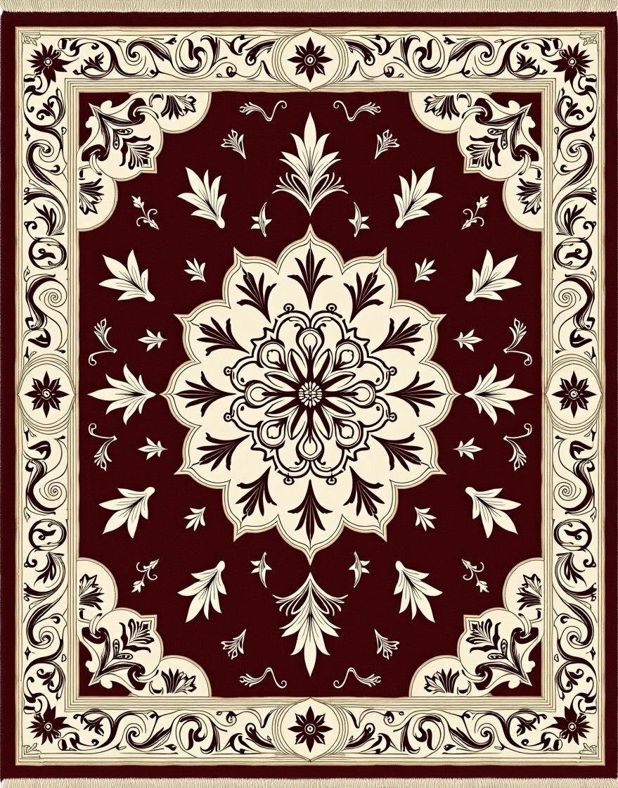 Ornate Floral Medallion Crimson Rug