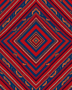 Bold Red Blue Geometric Diamond Pattern Rug