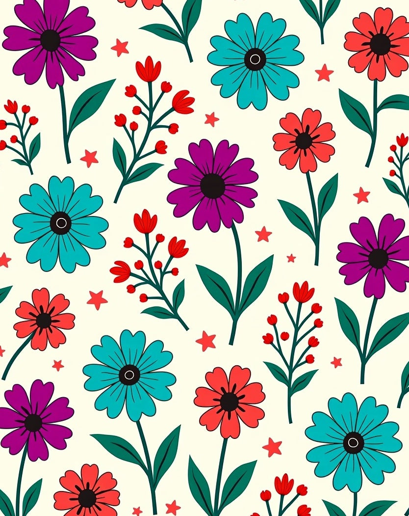 Bold Floral Pattern With Red Accents Rug