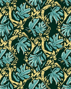 Teal Leaf Scroll Pattern Rug
