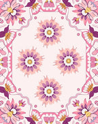 Whimsical Pink Floral Medallion Design Rug