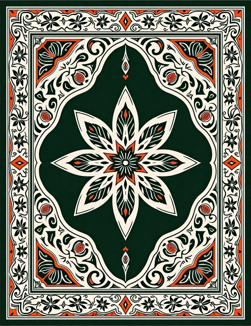 Intricate Floral Medallion Border Design Rug