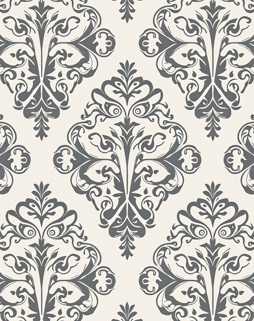 Classic Grey Damask Floral Pattern Rug