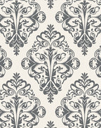 Classic Grey Damask Floral Pattern Rug