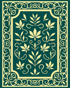 Elegant Teal Gold Floral Border Rug