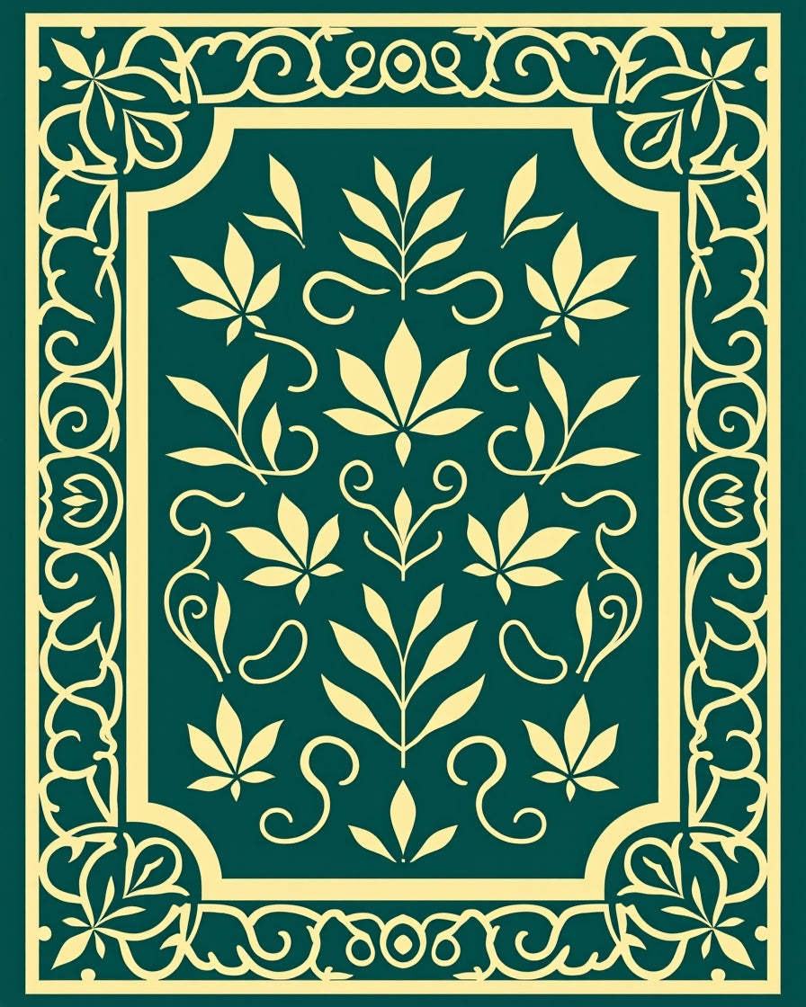 Elegant Teal Gold Floral Border Rug