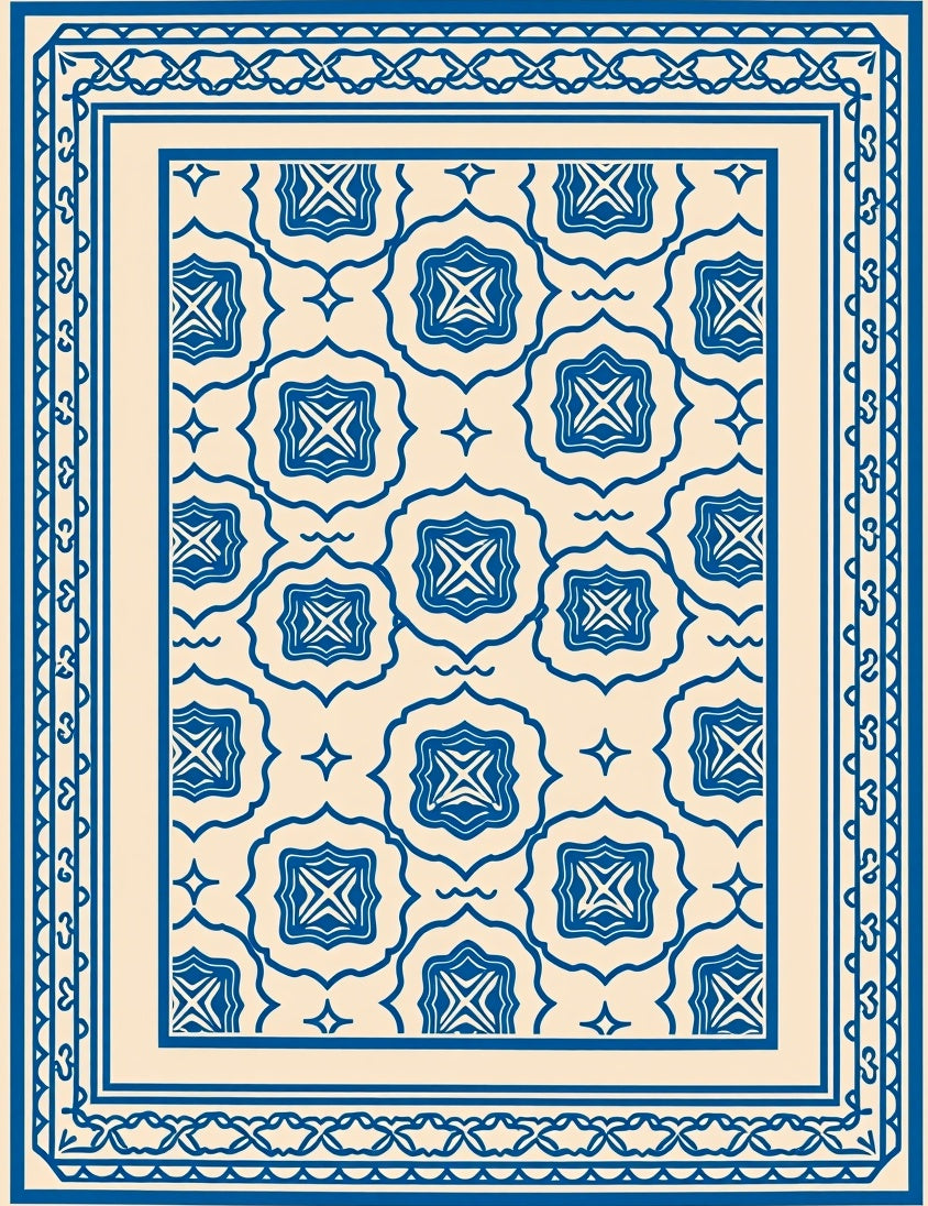 Classic Blue Cream Floral Pattern Rug