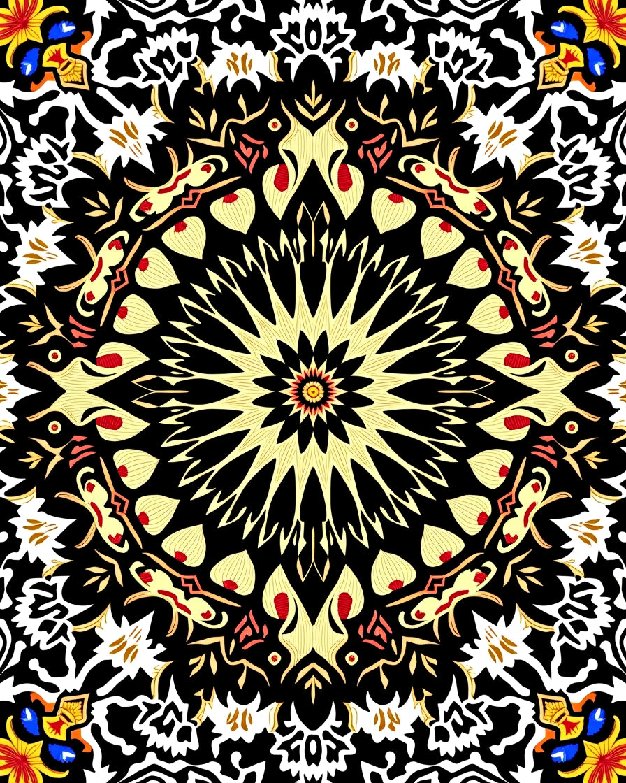 Ornate Black Gold Floral Medallion Rug