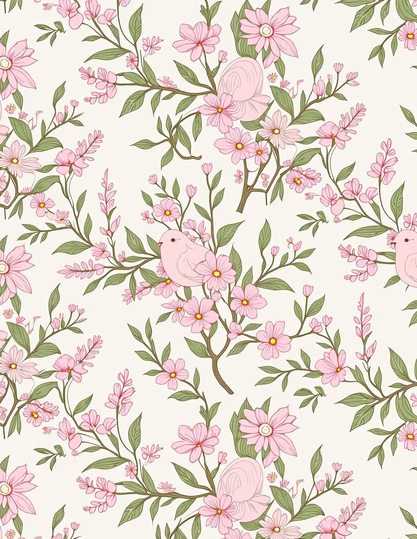 Pink Blossom Bird Pattern Design Rug