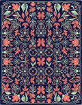 Floral Symmetry Navy Coral Pattern Rug