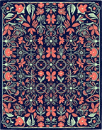 Floral Symmetry Navy Coral Pattern Rug