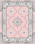 Pale Pink Floral Damask Scrollwork Rug