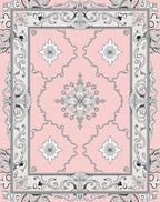 Pale Pink Floral Damask Scrollwork Rug