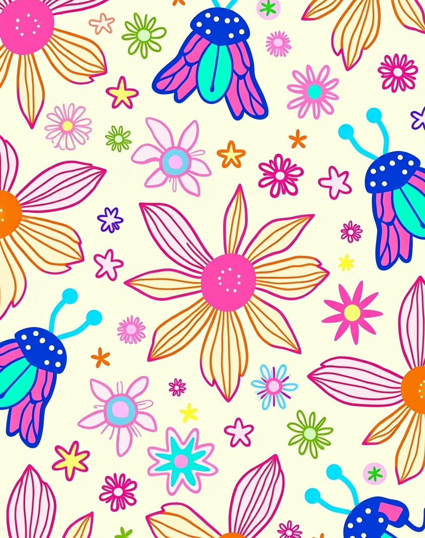 Retro Floral Insect Pattern Rug