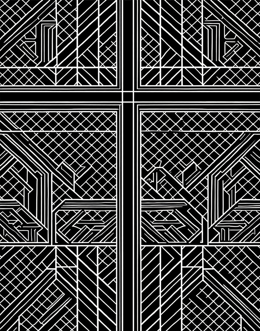 Bold White On Black Geometric Pattern Rug