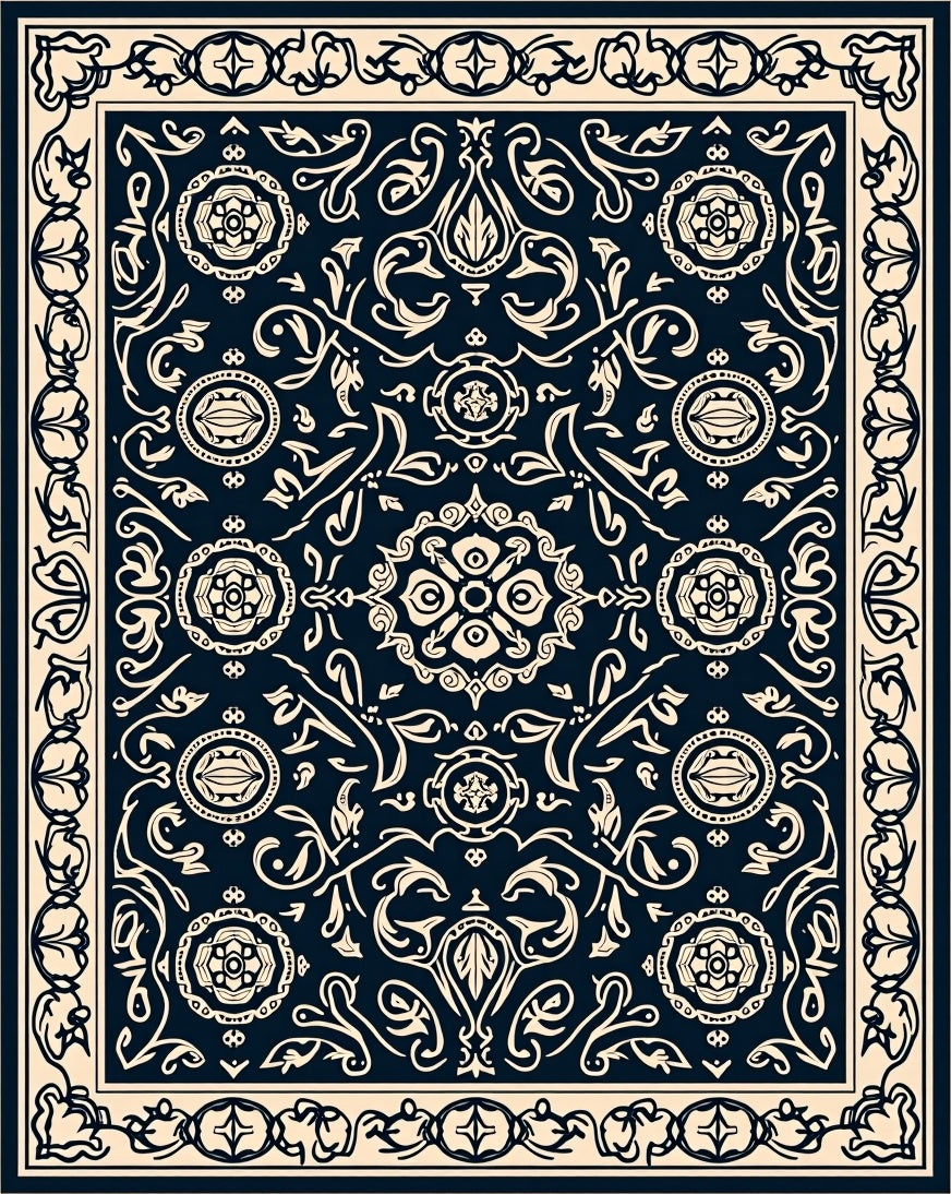 Dark Floral Medallion Patterned Rug