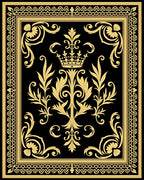 Regal Black Gold Floral Crown Design Rug