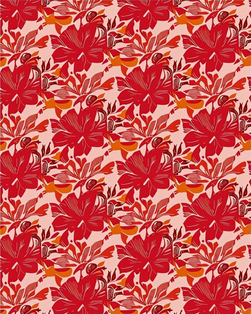 Red Floral Tropical Pattern Rug