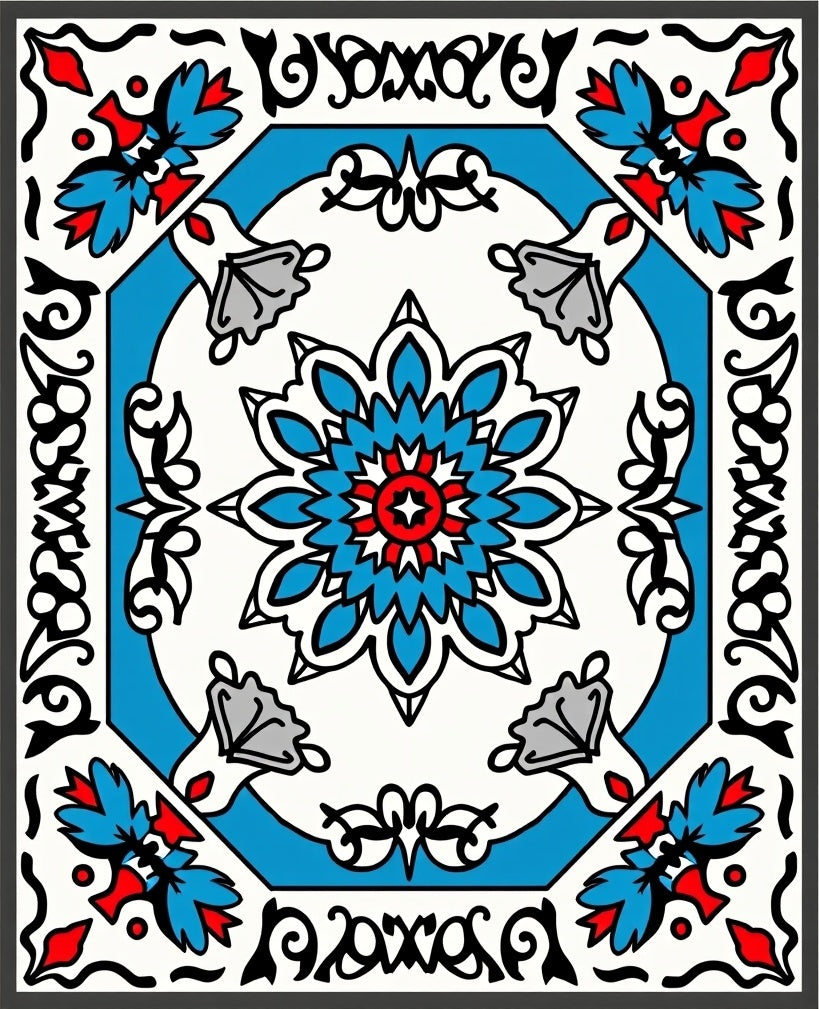 Vibrant Floral Medallion With Blue Accents Rug