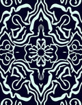 Dark Teal Stylized Floral Pattern Rug