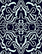 Dark Teal Stylized Floral Pattern Rug
