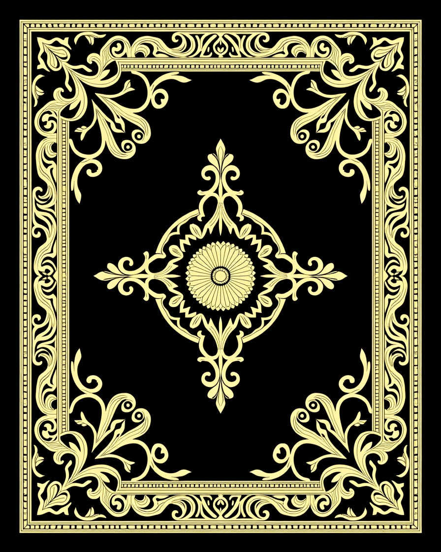 Ornate Floral Medallion Border Design Rug