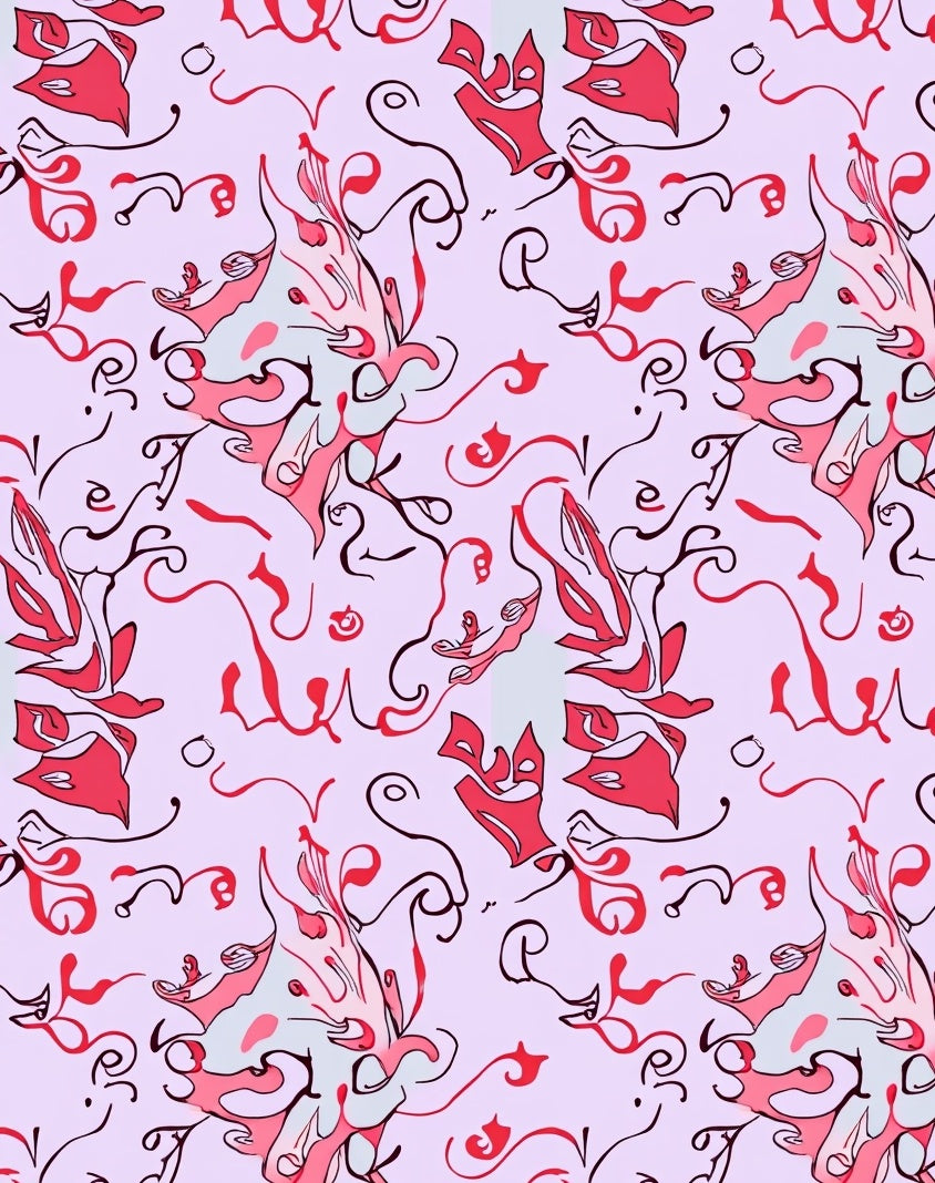 Abstract Red Swirls Blooms Pattern Rug