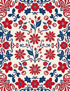 Red Blue Floral Pattern Design Rug