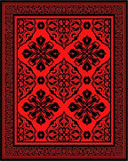 Intricate Red Black Floral Pattern Rug