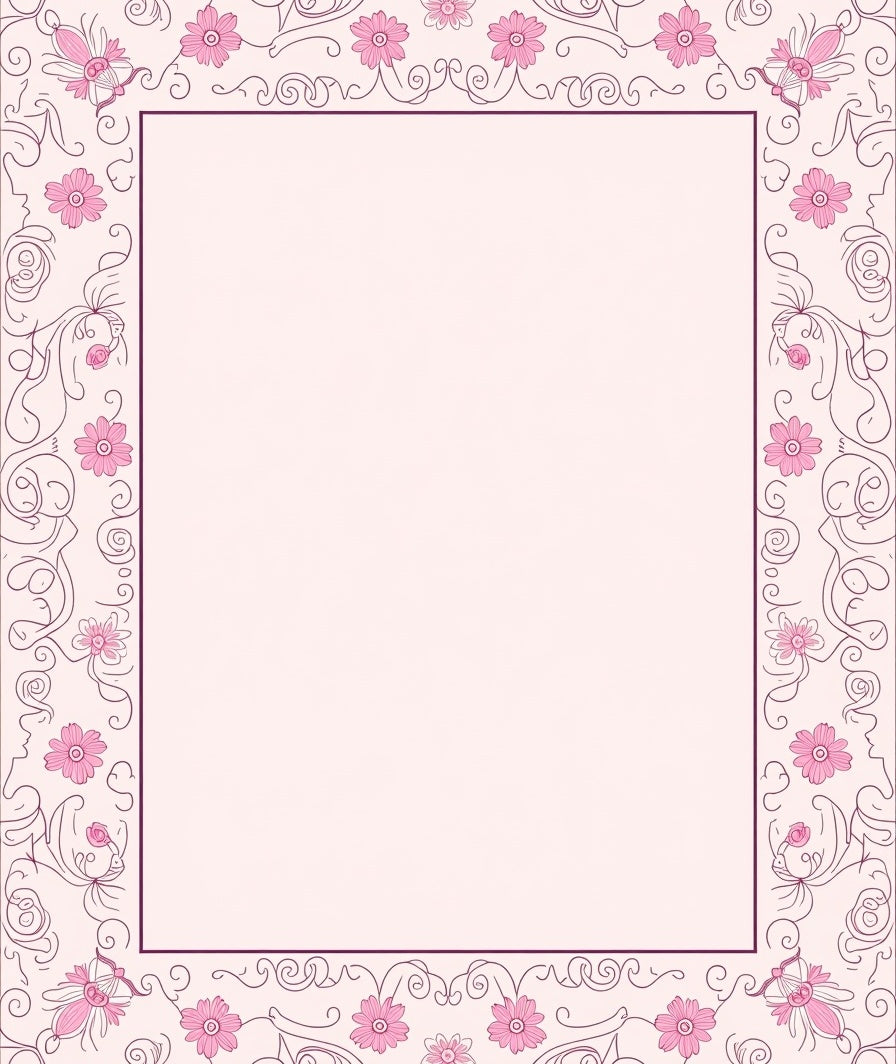 Pink Floral Swirl Border Pattern Rug