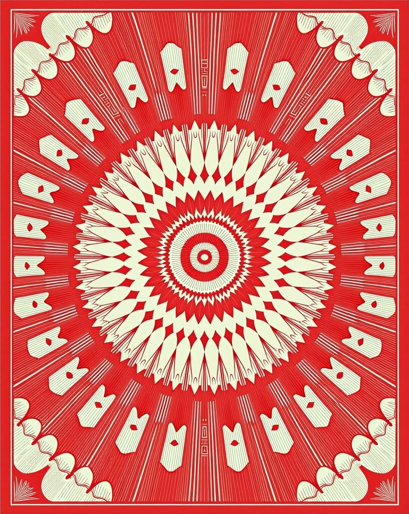Radiant Red Cream Radial Design Rug