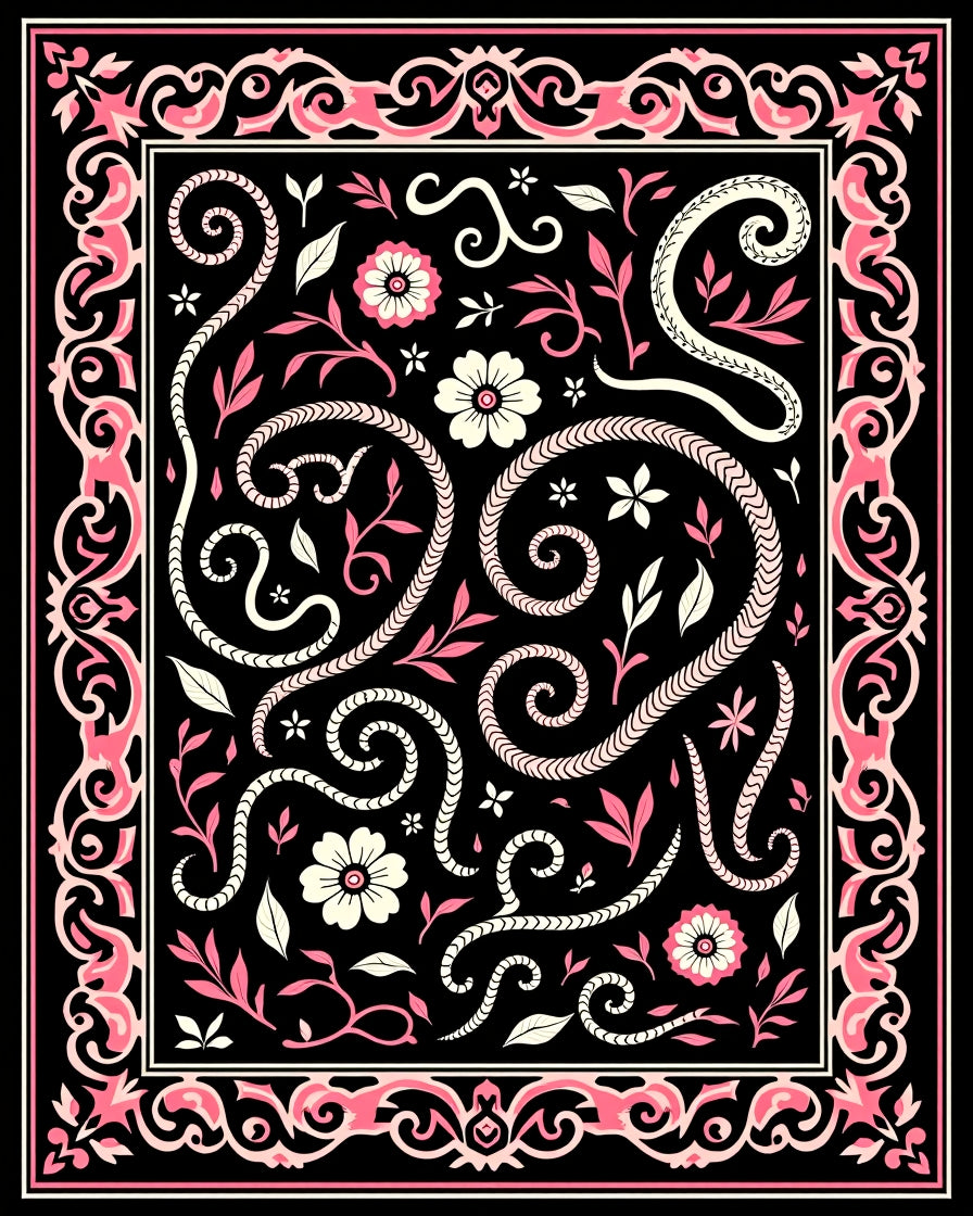 Whimsical Pink Floral Swirl Rug