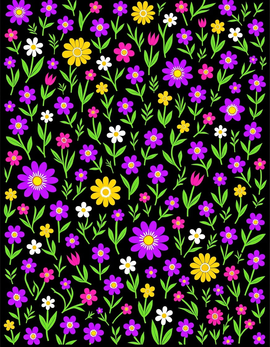 Vibrant Floral Pattern With Green Leaves Rug