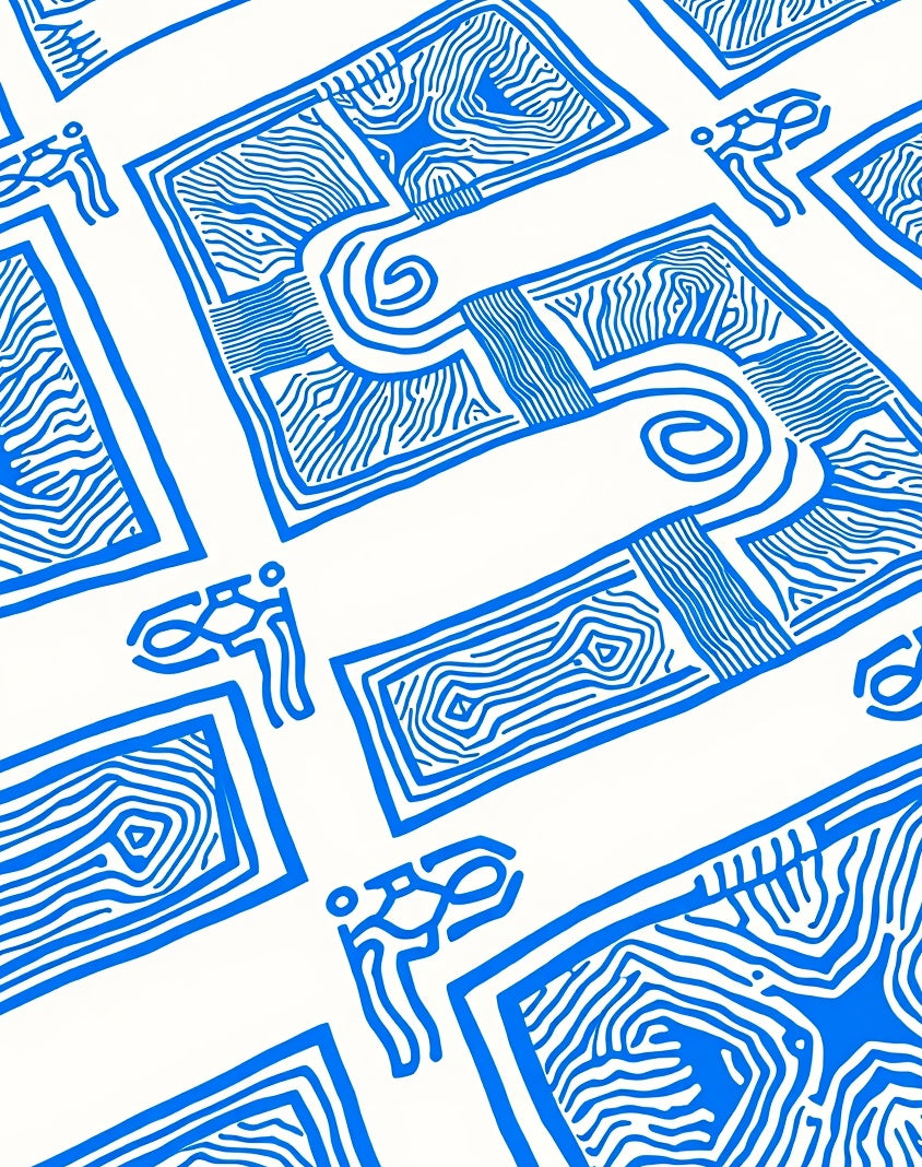 Abstract Blue Organic Maze Rug