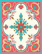 Coral Pink Teal Floral Medallion Rug