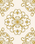 Elegant Gold Floral Scroll Pattern Rug