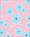 Pink Baby Blue Floral Swirls Pattern Rug