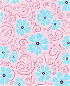 Pink Baby Blue Floral Swirls Pattern Rug