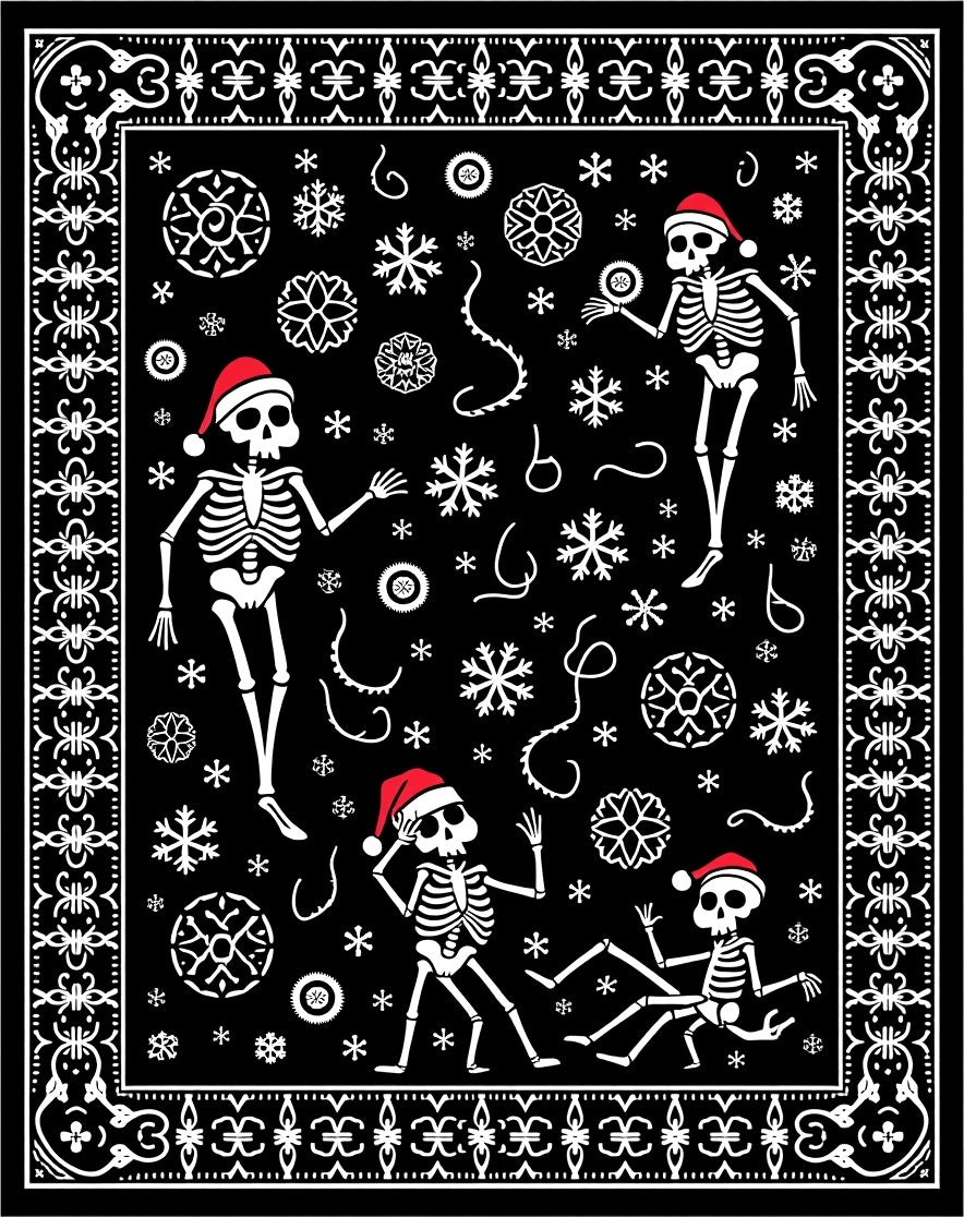Whimsical Black Skeleton Snowflakes Christmas Rug