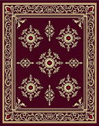 Ornate Crimson Gold Medallion Rug