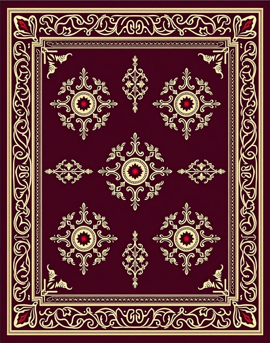 Ornate Crimson Gold Medallion Rug