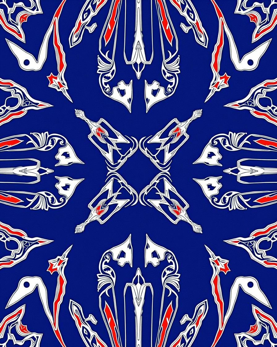Symmetrical Red White Blue Art Deco Design Rug