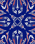 Symmetrical Red White Blue Art Deco Design Rug