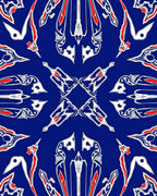 Symmetrical Red White Blue Art Deco Design Rug