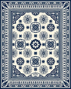 Classic Floral Medallion Dark Blue Design Rug