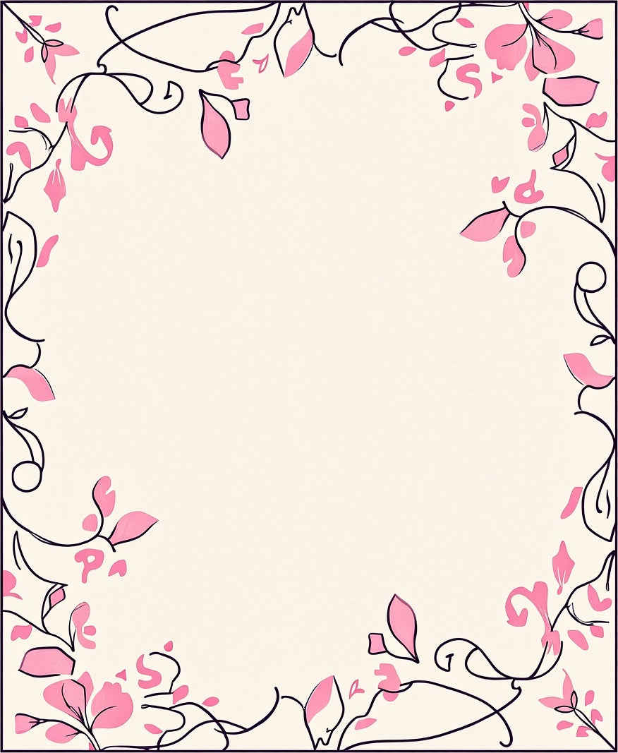 Pink Floral Vine Border Design Rug