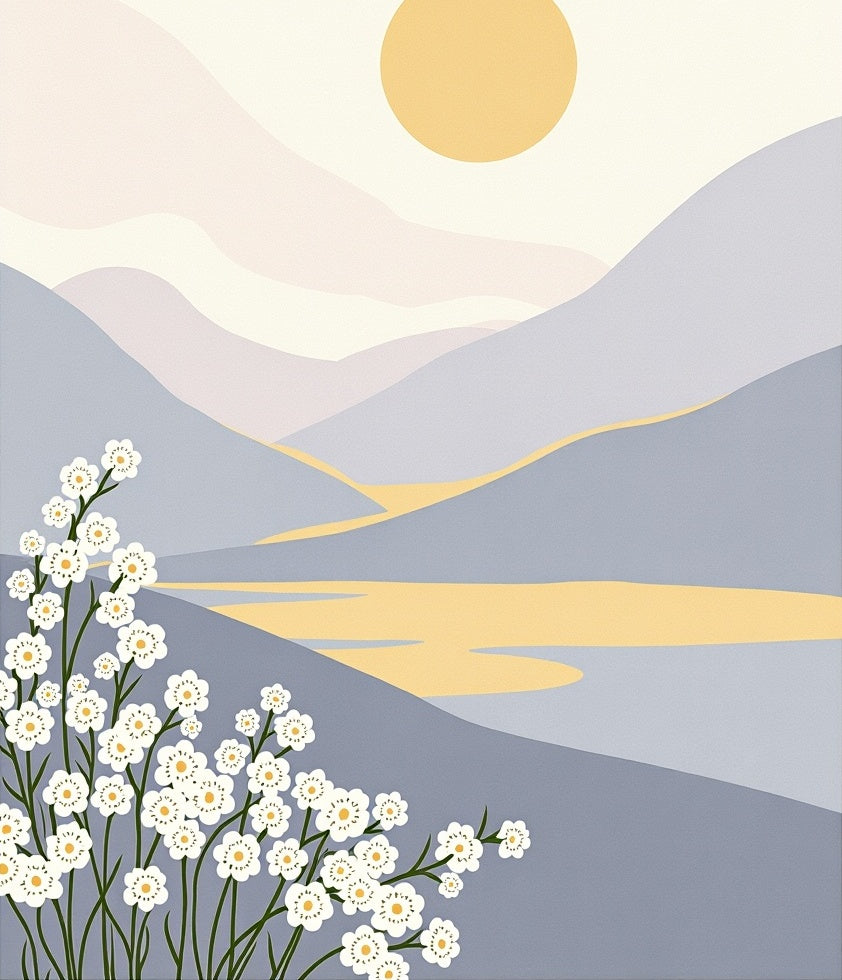 Minimalist Floral Mountain Sunset Rug