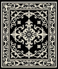 Ornate Black Cream Floral Medallion Design Rug