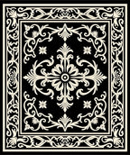 Ornate Black Cream Floral Medallion Design Rug