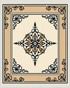 Cream Black Gold Floral Medallion Rug